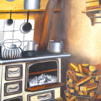 Peinture intitulée "la-cuisine-de-grand…" par Christine Chevieux, Œuvre d'art originale, Huile