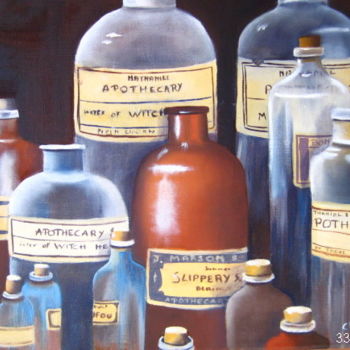 Painting titled "pharmacie" by Christine Chevieux, Original Artwork, Oil