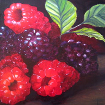 Painting titled "framboises" by Christine Chevieux, Original Artwork, Oil