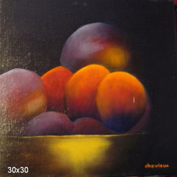 Painting titled "prunes" by Christine Chevieux, Original Artwork, Oil
