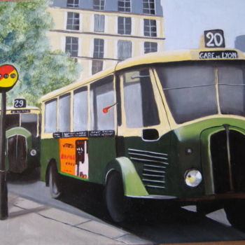 Peinture intitulée "vieux bus parisien" par Christine Chevieux, Œuvre d'art originale, Huile