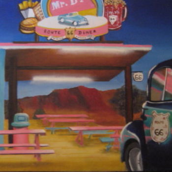 Painting titled "route 66" by Christine Chevieux, Original Artwork, Oil