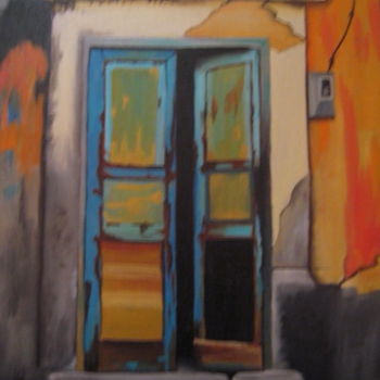 Painting titled "vieille porte" by Christine Chevieux, Original Artwork, Oil