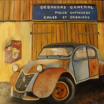 Картина под названием "vieille 2cv" - Christine Chevieux, Подлинное произведение искусства, Масло