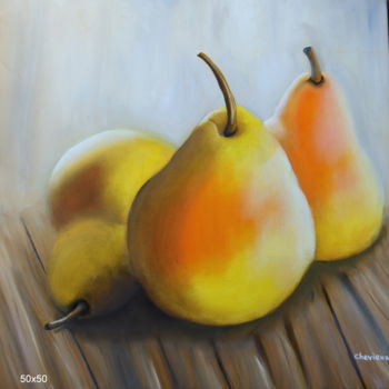 Painting titled "poires" by Christine Chevieux, Original Artwork, Oil