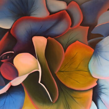 Pittura intitolato "hydrangea" da Christine Chevieux, Opera d'arte originale, Olio