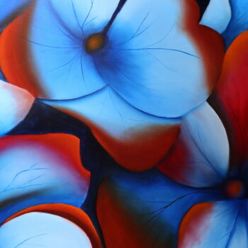 Painting titled "hydrangea 2" by Christine Chevieux, Original Artwork, Oil Mounted on Wood Stretcher frame