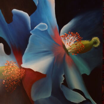 Peinture intitulée "le bleu des fleurs!" par Christine Chevieux, Œuvre d'art originale, Huile Monté sur Châssis en bois