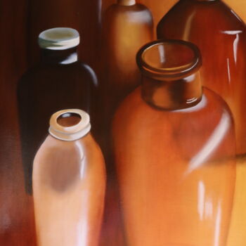 Painting titled "vieux pots de pharm…" by Christine Chevieux, Original Artwork, Oil Mounted on Wood Stretcher frame