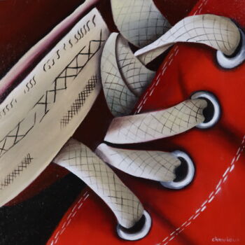 Painting titled "converses" by Christine Chevieux, Original Artwork, Oil Mounted on Wood Stretcher frame