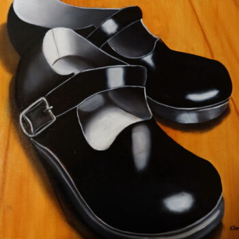 Painting titled "chaussures vernies" by Christine Chevieux, Original Artwork, Oil Mounted on Wood Stretcher frame