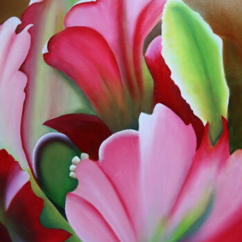 Ζωγραφική με τίτλο "tulipe" από Christine Chevieux, Αυθεντικά έργα τέχνης, Λάδι Τοποθετήθηκε στο Ξύλινο φορείο σκελετό