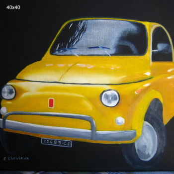 Painting titled "Fiat 500" by Christine Chevieux, Original Artwork, Oil