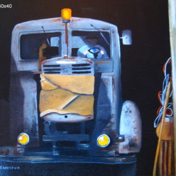 Painting titled "Vieux camion" by Christine Chevieux, Original Artwork, Oil