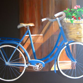 Painting titled "Vieille bicyclette" by Christine Chevieux, Original Artwork, Oil