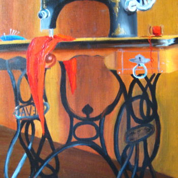 Painting titled "Vieille machine à c…" by Christine Chevieux, Original Artwork, Oil