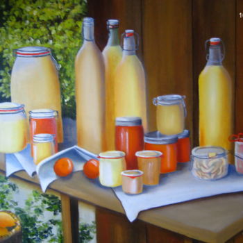 Painting titled "Jus de pommes" by Christine Chevieux, Original Artwork, Oil