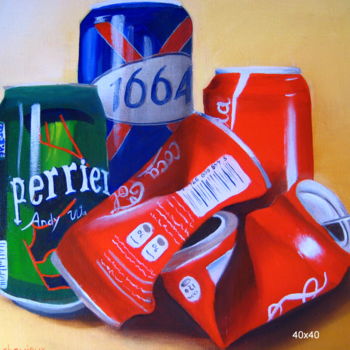 Peinture intitulée "Canettes et coca" par Christine Chevieux, Œuvre d'art originale, Huile