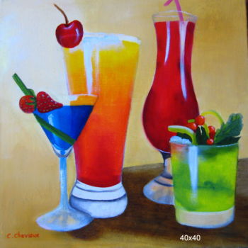 Painting titled "Cocktails" by Christine Chevieux, Original Artwork, Oil