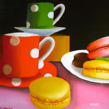 Painting titled "café 1" by Christine Chevieux, Original Artwork, Oil