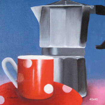 Painting titled "café 3" by Christine Chevieux, Original Artwork, Oil