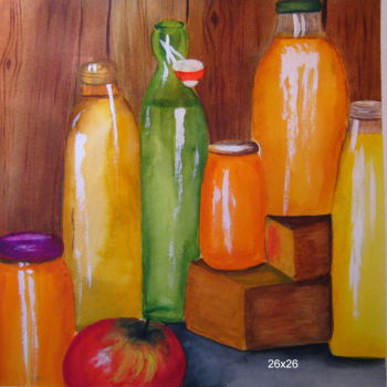 Pittura intitolato "jus de pommes" da Christine Chevieux, Opera d'arte originale, Acquarello