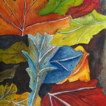 Painting titled "automne" by Christine Chevieux, Original Artwork, Watercolor
