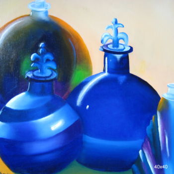 Peinture intitulée "vieilles bouteilles" par Christine Chevieux, Œuvre d'art originale, Huile