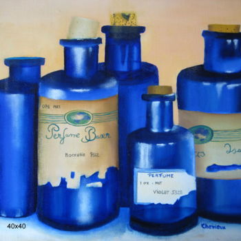Pintura titulada "vieilles bouteilles" por Christine Chevieux, Obra de arte original, Oleo