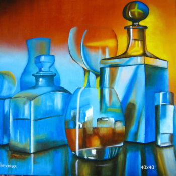 Painting titled "apero" by Christine Chevieux, Original Artwork, Oil