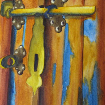 Peinture intitulée "vieille porte" par Christine Chevieux, Œuvre d'art originale, Aquarelle