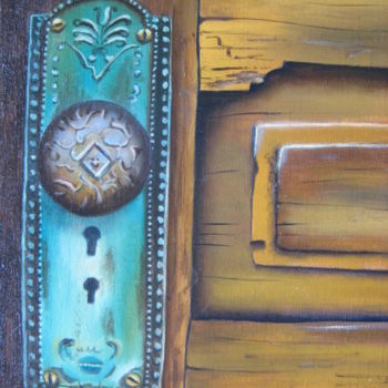 Peinture intitulée "vieille porte" par Christine Chevieux, Œuvre d'art originale, Huile