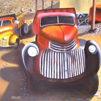 Painting titled "vieux camions" by Christine Chevieux, Original Artwork, Oil