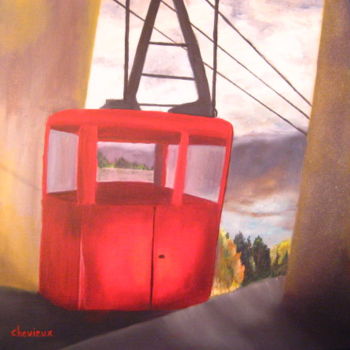 Painting titled "vieux telecabine" by Christine Chevieux, Original Artwork, Oil