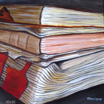 Painting titled "vieux livres" by Christine Chevieux, Original Artwork, Oil