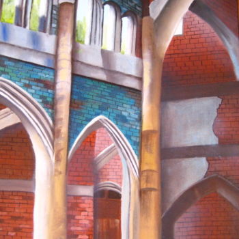 Pintura intitulada "eglise" por Christine Chevieux, Obras de arte originais, Óleo