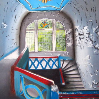 Painting titled "escalier" by Christine Chevieux, Original Artwork, Oil