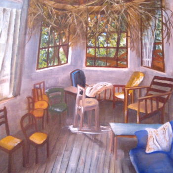 Painting titled "veranda" by Christine Chevieux, Original Artwork, Oil