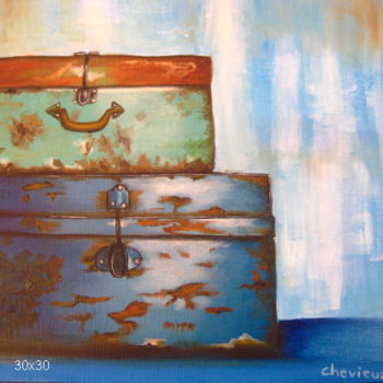 Malarstwo zatytułowany „vieilles valises 7” autorstwa Christine Chevieux, Oryginalna praca, Olej