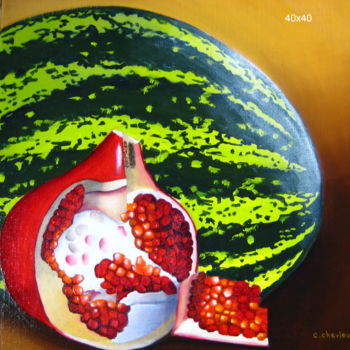 Картина под названием "grenade" - Christine Chevieux, Подлинное произведение искусства, Масло