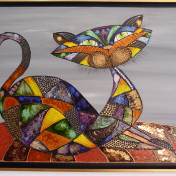 Pittura intitolato "Le chat précieux" da Christine Collin, Opera d'arte originale, Olio