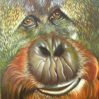 Painting titled "l' Orang outan" by Christine Collin, Original Artwork, Oil