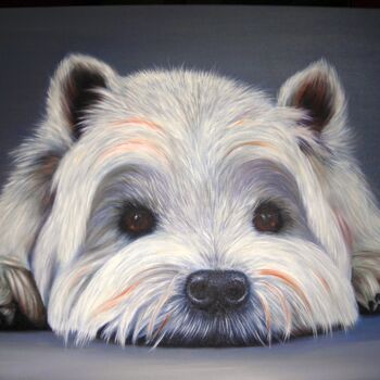 Painting titled "Le westie" by Christine Collin, Original Artwork, Oil