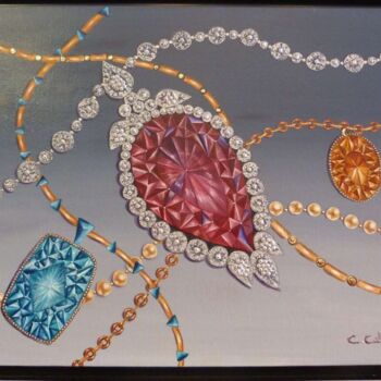 Painting titled "Les bijoux" by Christine Collin, Original Artwork, Oil Mounted on Wood Stretcher frame
