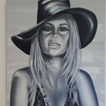 Painting titled "Brigitte" by Christine Collin, Original Artwork, Oil Mounted on Wood Stretcher frame
