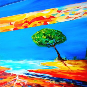 Картина под названием "L arbre solitaire f…" - Christine Desplanque, Подлинное произведение искусства, Масло Установлен на Д…