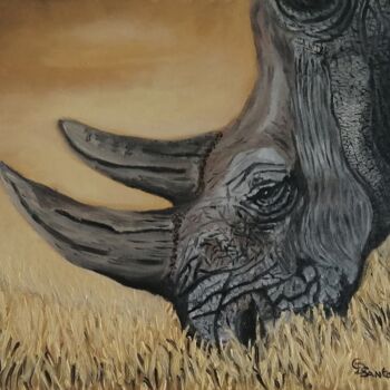 Peinture intitulée "peinture rhinocéros" par Christine Dos Santos, Œuvre d'art originale, Huile