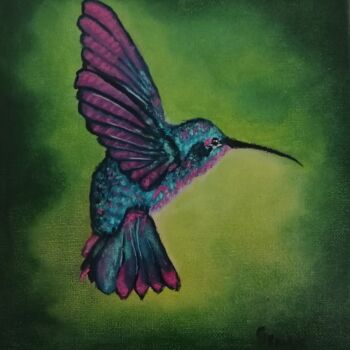 Painting titled "colibri" by Christine Dos Santos, Original Artwork, Oil