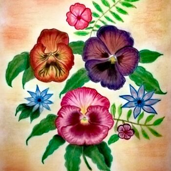 Drawing titled "Fleurs" by Christine Dos Santos, Original Artwork, Pencil