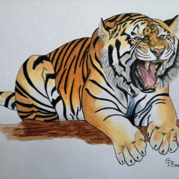 Disegno intitolato "tigre 2" da Christine Dos Santos, Opera d'arte originale, Matita